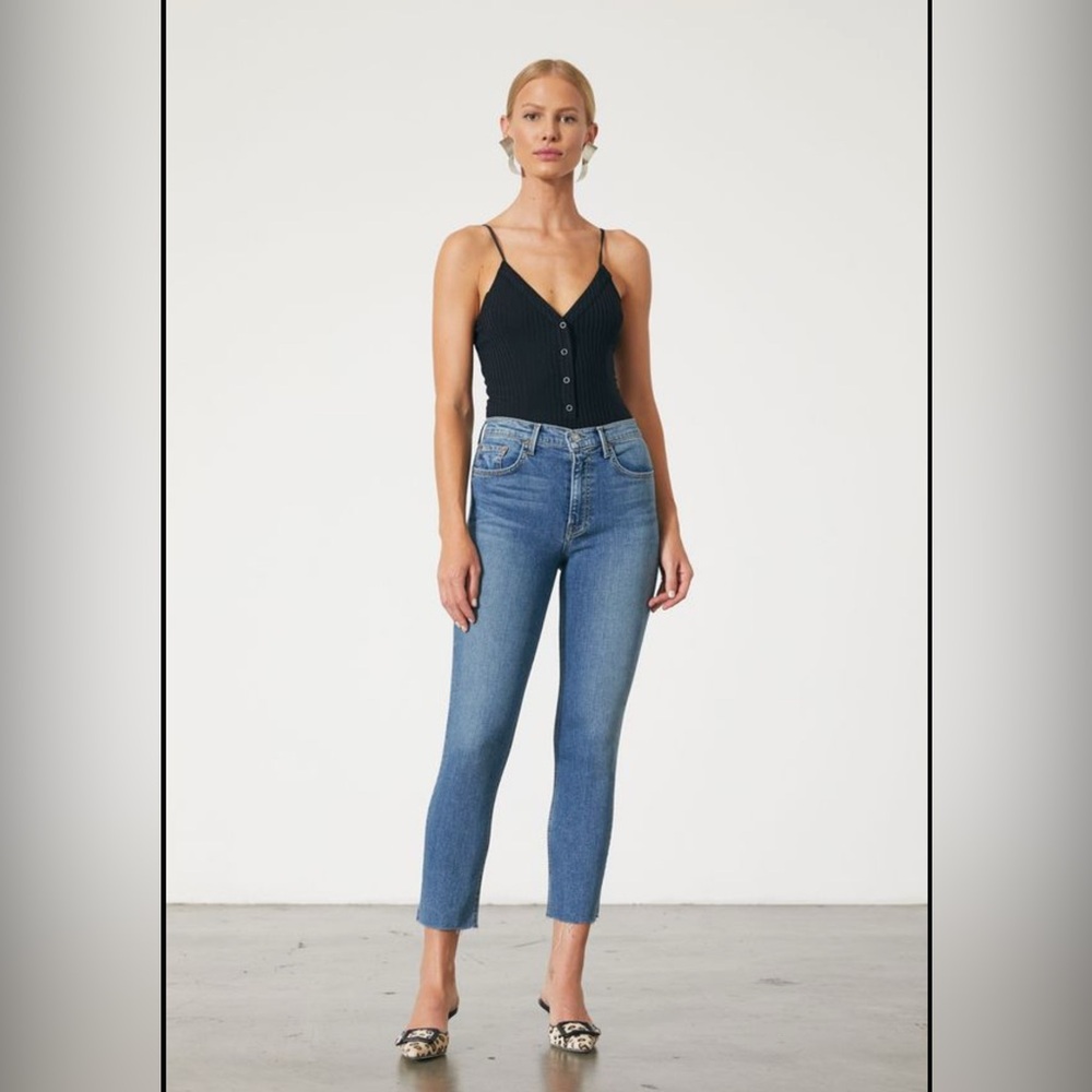 GRLFRND “Reed” high waisted crop jeans with Blue Straight Leg Jeans